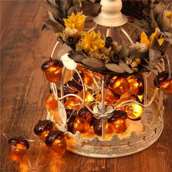3D Acorn Fall Decor Harvest String Lights Battery Powered with Remote - Picture 7 of 8